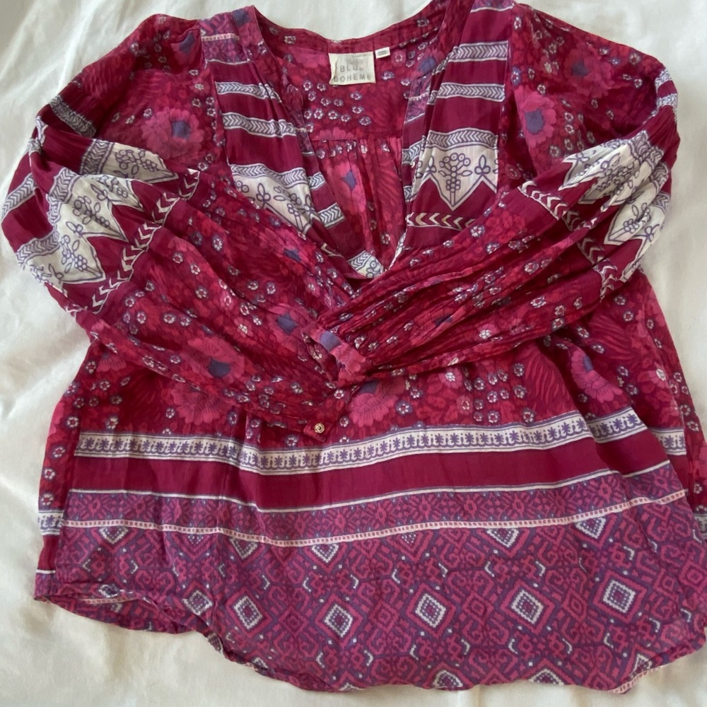 Pink Graphic 3/4 Sleeve Blouse